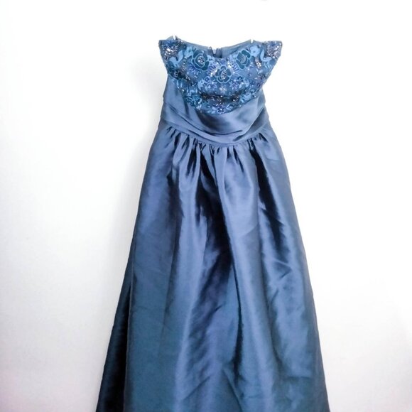 Marchesa Notte Strapless Navy Sequin Embellished Mikado Gown 6 - Picture 5 of 14